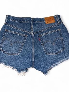 Levi's Blue High-Rise Frayed Hem Denim Shorts